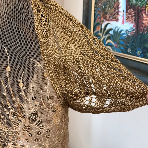 NWT 🔥❤️ Gold sequin dressy shrug short sleeve sweater SZ petite Small - Picture 6 of 7